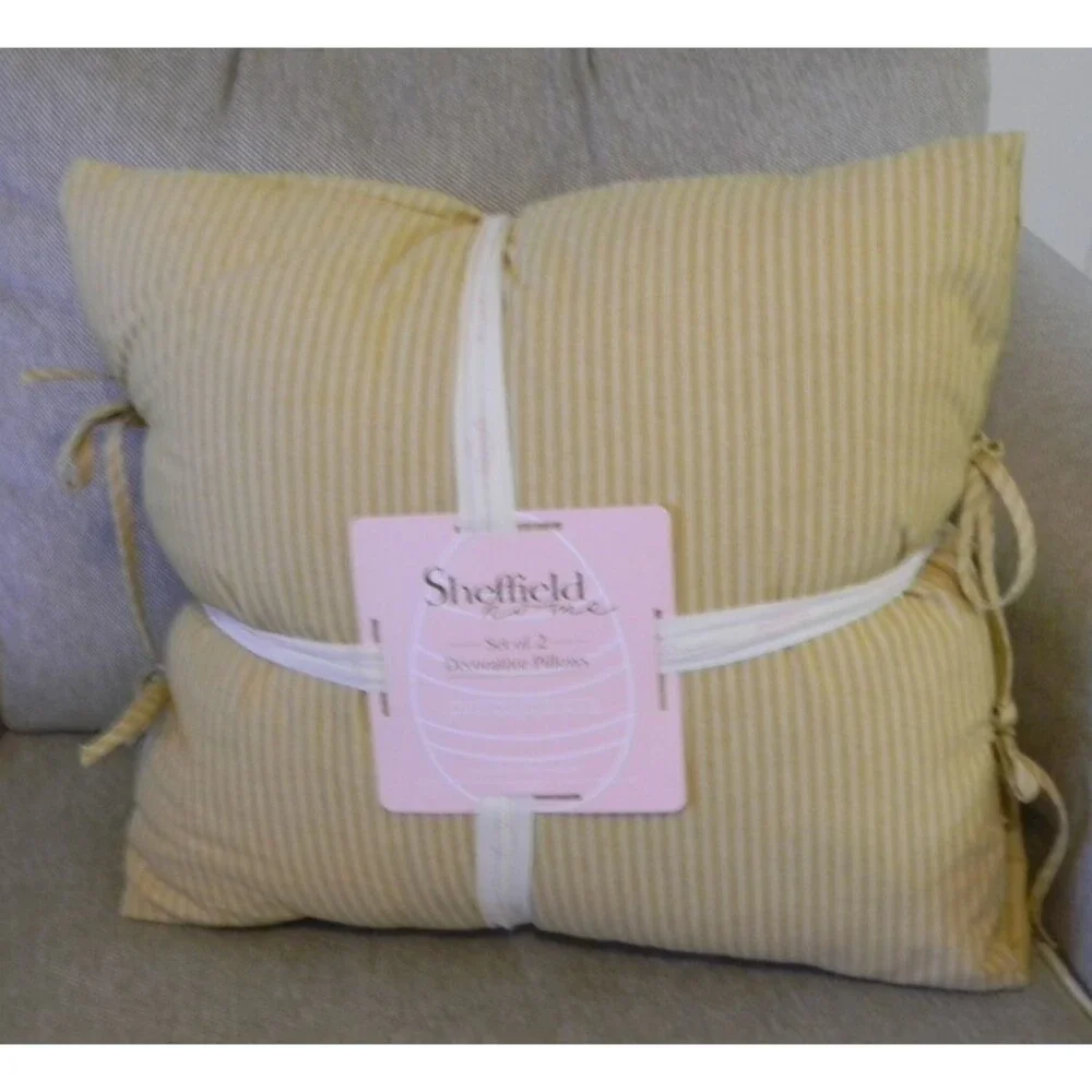Sheffield Home Set of 2 Decor Pillow Embroidered  Easter Bunny Yellow Floral NWT